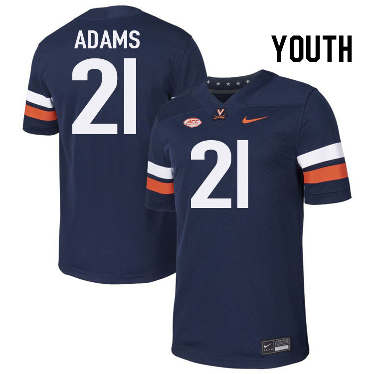 Youth Virginia Cavaliers #21 Keke Adams College Football Jerseys Stitched-Navy